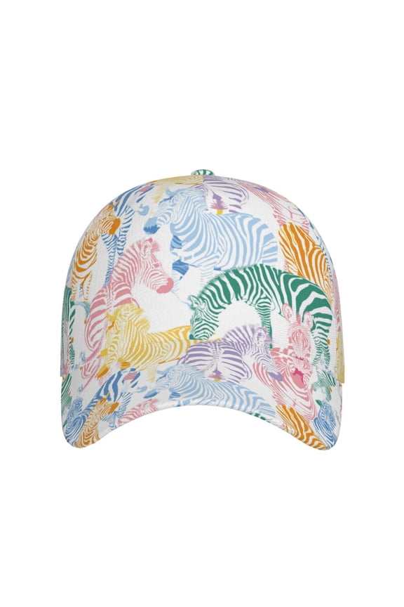 Zebra Colourful for Baseball Cap: Unisex, crafted from classic polyester twill fabric, featuring a soft unconstructed design