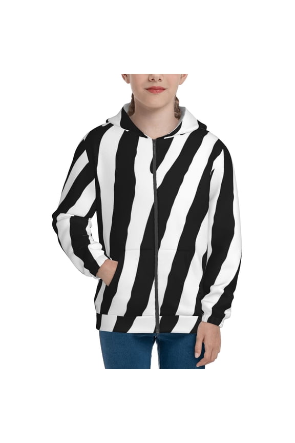 Zebra Pattern Zip Up Hoodies for Boys Girls, Sweatshirt with Pockets-Small