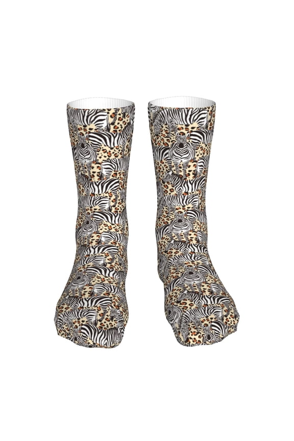 Zebra Print Fashion No Heel Casual Crew Socks Cushioned Breathable for Men Women - Moisture wicking,Not easy to fade Suitable for daily
