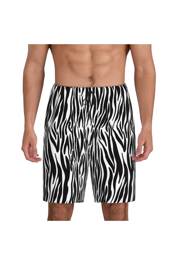 Zebra Print Men's Sleepwear Shorts Pajama Bottom Lounge Short nightwear with Convenient Pockets for Relaxed Home Wear-Large