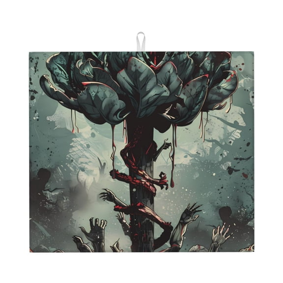 Xecao Zombie Flower Apocalypse Print Dish Drying Mat for Kitchen Counter,Absorbent Coffee Bar Mat, Dish Drainer Rack Mats,Dining Room Decoration