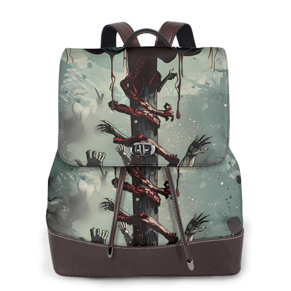 Xecao Zombie Flower Apocalypse Print Large Backpack Soft Leather for Women Travel with Compartment, Adjustable Convertible Strap