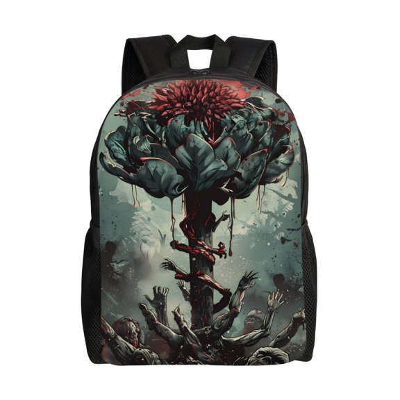 Xecao Zombie Flower Apocalypse Print School Backpack with Laptop Compartment Small Travel Laptop Backpack for Women Men Waterproof College Backpack Simple School Bag