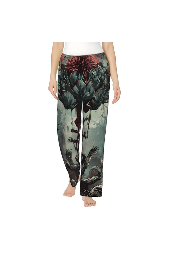 Zombie Flower Apocalypse Print Women's Straight Lounge Pajama Pants,The Epitome of Relaxed Sleepwear-Large