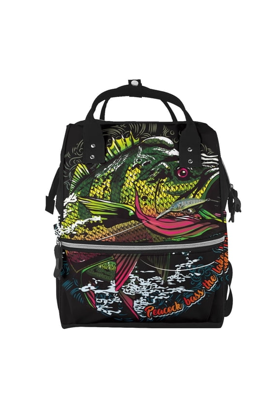 bass Print Large Capacity Nappy Bag Is a Multi-Functional Waterproof Travel Backpack, Perfect as a Nursing Bag or Mummy Backpack for Women