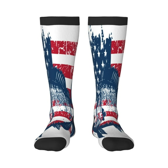 Xecao bass fish with the USA flag Print Compression Socks for Both Men And Women for Running, Travel, Flight, Nurse