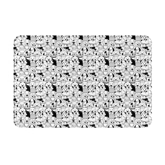 Xecao black and white dogs Pattern Bald Eagle Print Flannel Mat: Non-Slip, 16x24in, Ideal for Kitchen, Bedroom, Bath & Living Room