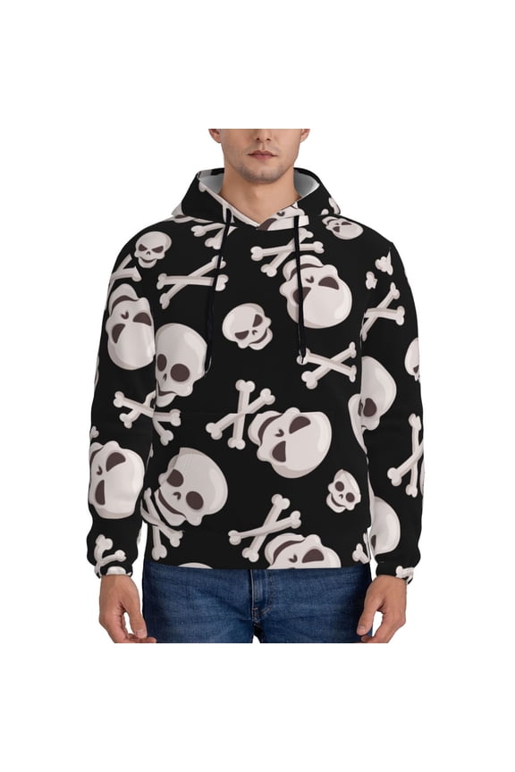 black white Skull bone Pattern Men's Adult Pullover Hoodie,Hooded Sweatshirt-X-Large