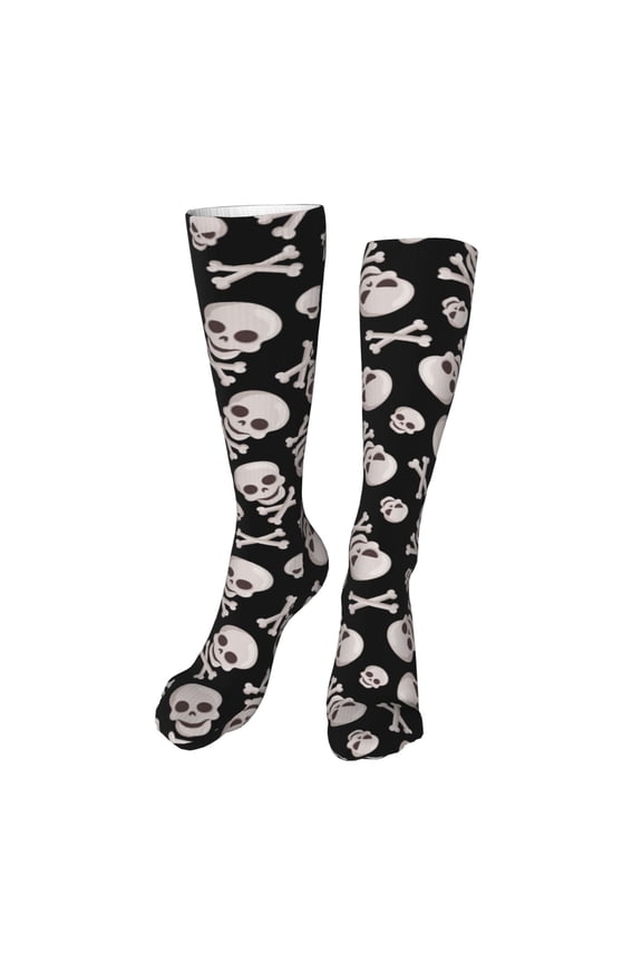 black white Skull bone Print Calf Socks Seamless Toe, Knee High Long Socks, Sports Socks Trouser Socks for Women and Men-One Size