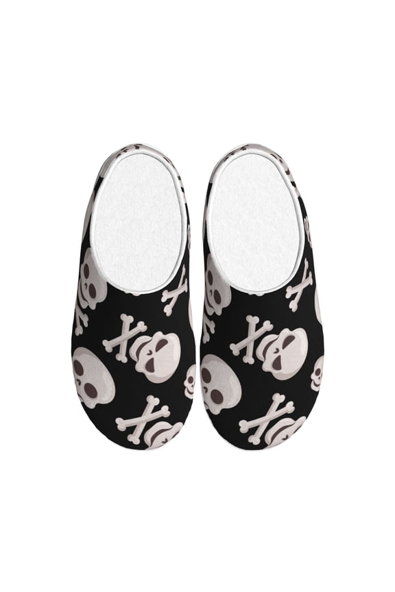 black white Skull bone Print Cotton Slippers Fuzzy Warm Cozy Slippers Non Slip House Slippers For Indoor Outdoor Cotton Slippers House Slippers-13