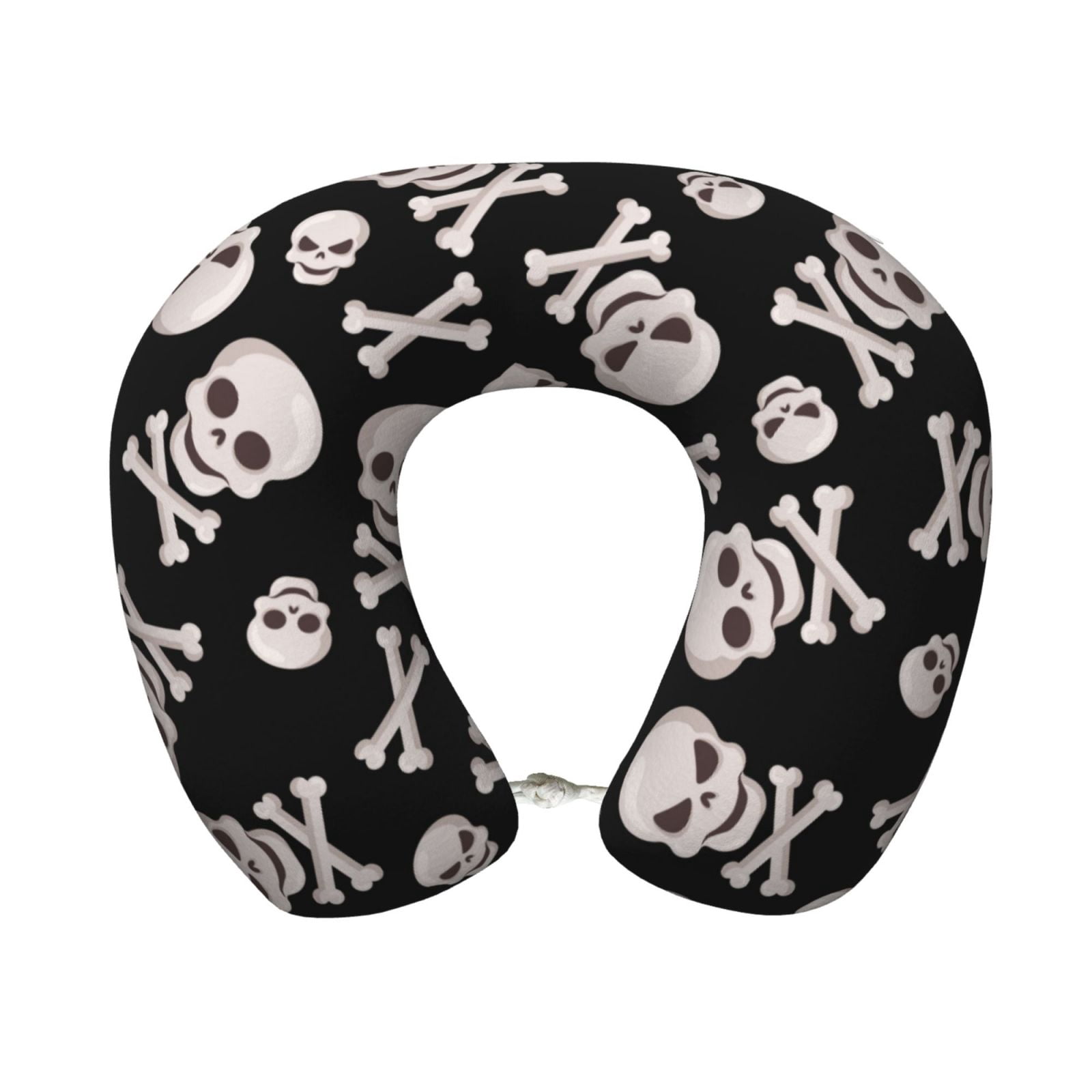 Xecao black white Skull bone Print Memory Foam Cervical Neck Pillow Versatile U-Shaped Pillows for Home,Office,Camping,Travelling,Soft Washable Cover