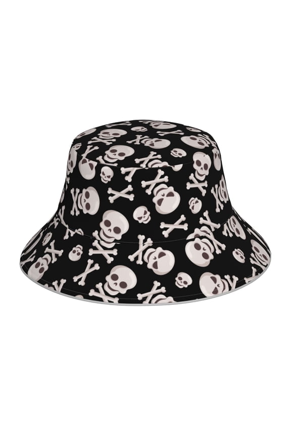 black white Skull bone Print Men and Women Night Reflective Hat Runner Cap Visor Bucket Hat Boonie Cap