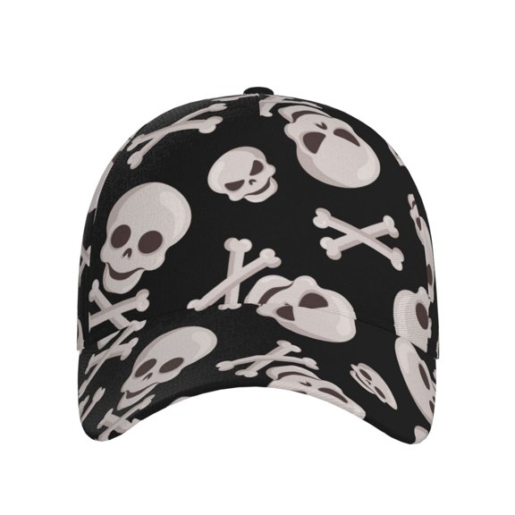 Xecao black white Skull bone for Baseball Cap: Unisex, crafted from classic polyester twill fabric, featuring a soft unconstructed design