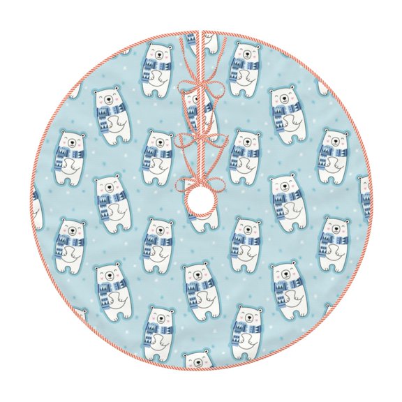 Xecao blue Scarf Bear Pattern Christmas Tree Skirt Round Xmas Tree Mat Base Cover for Holiday Home Decorations-30"