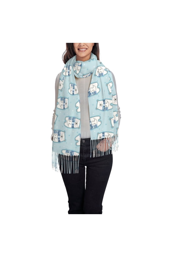 blue Scarf Bear Pattern Womens Winter Scarf Fall Scarf Oversized Large Scarf for Women Warm Shawl Wrap