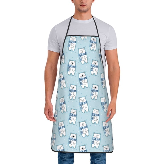 Xecao blue Scarf Bear Print Funny BBQ Chef Aprons for Men Women,Adjustable Kitchen Cooking Aprons with Pocket Waterproof Oil Proof No Pilling Fading