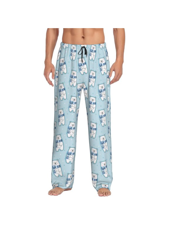 blue Scarf Bear Print Men's Straight Lounge Pajama Pants - The Ultimate in Comfortable Sleepwear-Small