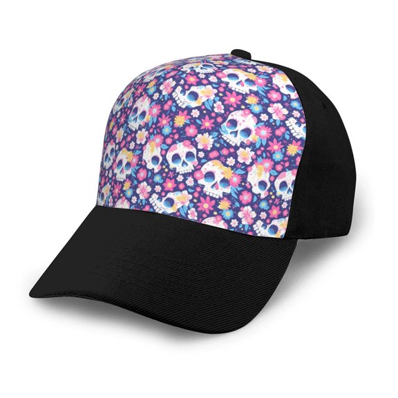 Xecao blue flower Skull colorful print unisex vintage washed baseball cap, a soft and adjustable hat perfect for any casual style.