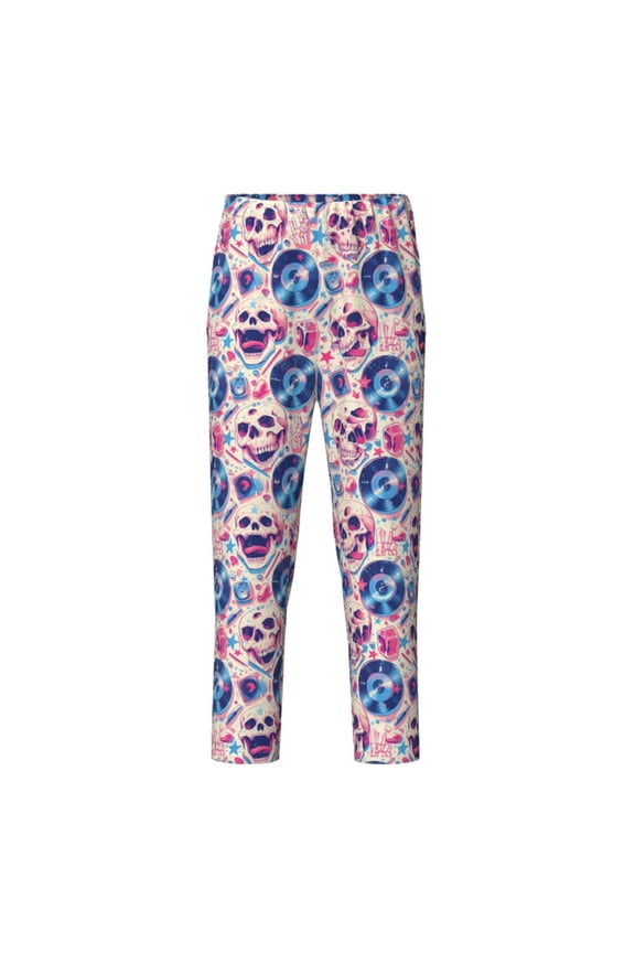 blue record rock Skull Print Teenagers' Pajama Pants Long Sleep Pants Soft Elastic Waist Pajama Bottoms Elastic waist with 2 Pockets 5-16 Years-Small