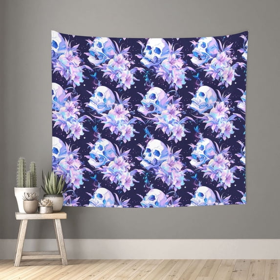 Xecao blue starry sky Skull flower patten Tapestry 60x51 Inches Wall Hanging Poster Tapestry for Living Room Bedroom Home Decor