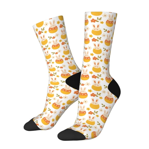 Xecao bunny in Easter eggs Pattern Sport Socks for Women and Men Crew Socks Sporty Calf Socks Casual Socks