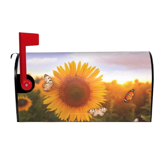Xecao butterflies flying near sunflower in field for Mailbox Cover with Magnetic Strips, Waterproof and Sunscreen, Adds a Decorative Touch to Your Garden Yard-25.5x21 in