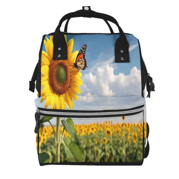 Xecao butterfly and sunflower Print Large Capacity Nappy Bag Is a Multi-Functional Waterproof Travel Backpack, Perfect as a Nursing Bag or Mummy Backpack for Women