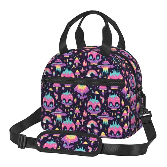 Xecao cartoon Skull rainbow space Print Insulated Lunch Box, Lunch Cags Lunch Bag Featuring An Adjustable Shoulder Strap