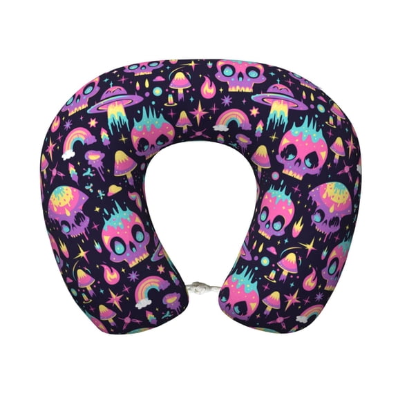 Xecao cartoon Skull rainbow space Print Memory Foam Cervical Neck Pillow Versatile U-Shaped Pillows for Home,Office,Camping,Travelling,Soft Washable Cover
