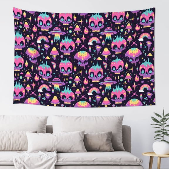 Xecao cartoon Skull rainbow space Print Tapestry, Wall Hanging Room Funny Decor, Backdrop Room Decor for Bedroom Living Room dormitory