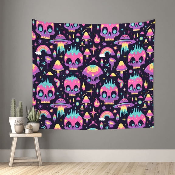 Xecao cartoon Skull rainbow space patten Tapestry 60x51 Inches Wall Hanging Poster Tapestry for Living Room Bedroom Home Decor