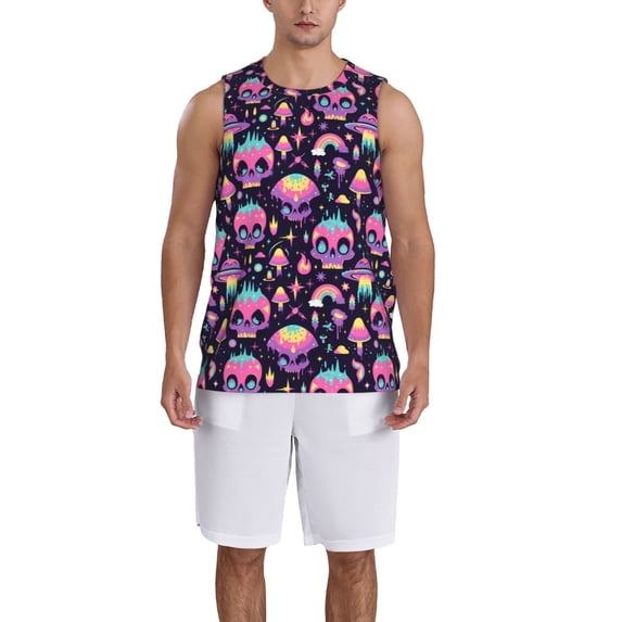 Xecao cartoon Skull rainbow space print basketball shirt for both men and women, a unisex basketball jersey perfect for theme parties-4X-Large
