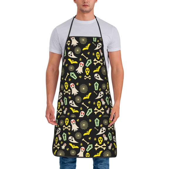 Xecao cartoon Skull spider web Print Funny BBQ Chef Aprons for Men Women,Adjustable Kitchen Cooking Aprons with Pocket Waterproof Oil Proof No Pilling Fading