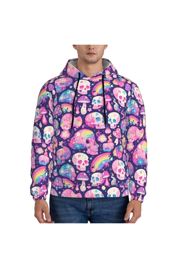 cartoon rainbow Skull Pattern Men's Adult Pullover Hoodie,Hooded Sweatshirt-Medium