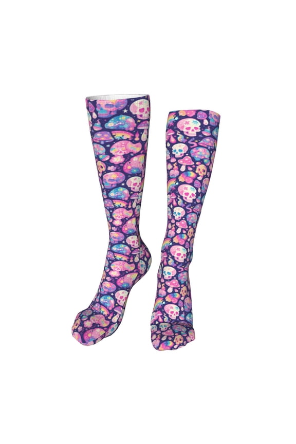 cartoon rainbow Skull Print Calf Socks Seamless Toe, Knee High Long Socks, Sports Socks Trouser Socks for Women and Men-One Size