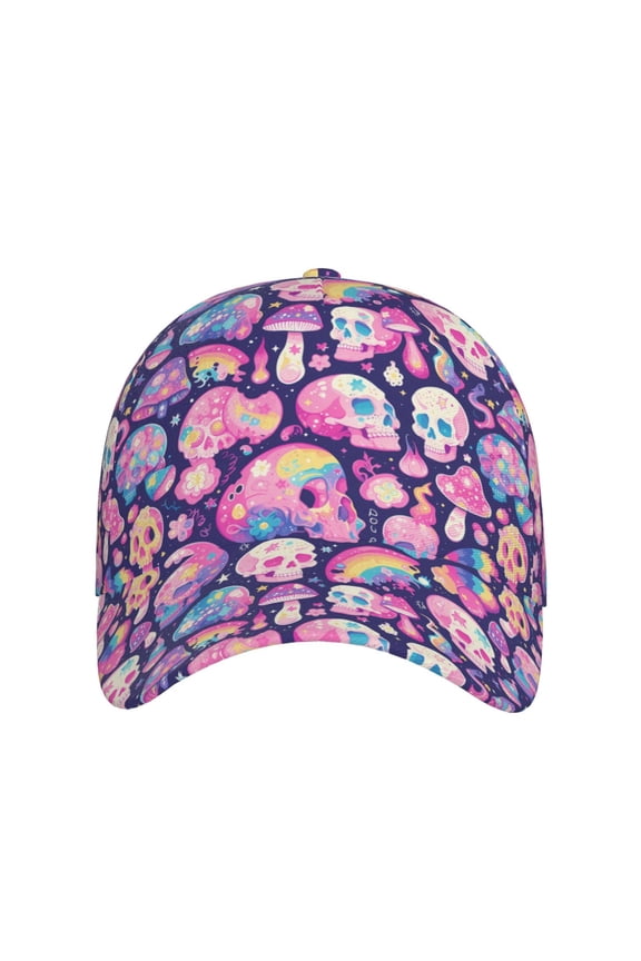 cartoon rainbow Skull for Baseball Cap: Unisex, crafted from classic polyester twill fabric, featuring a soft unconstructed design