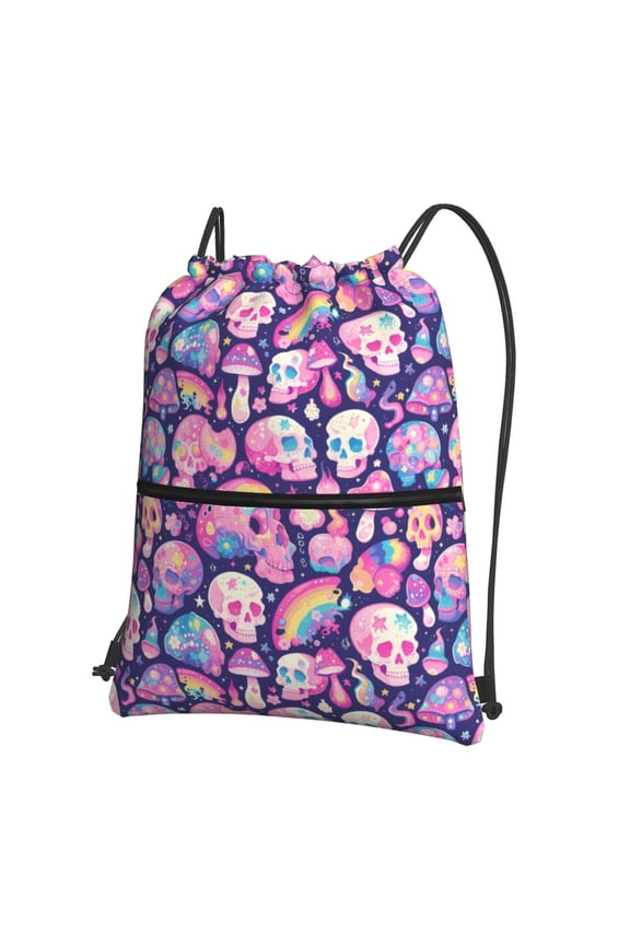 cartoon rainbow Skull for Drawstring Bags,Pull String Backpack Bags,String Bag Sackpack