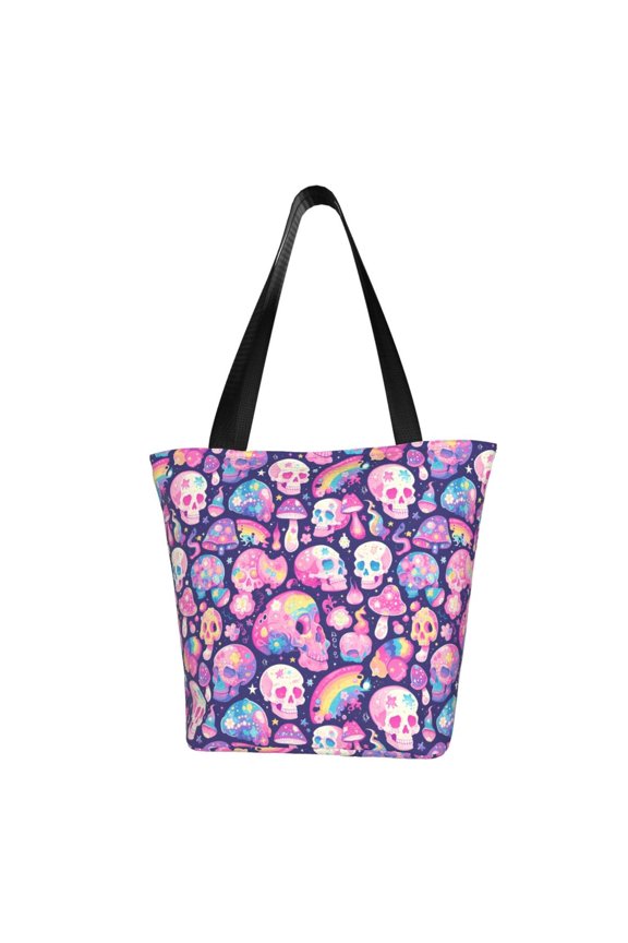 cartoon rainbow Skull for Tote Bag for Women -Tote Shoulder Bag with A Little Pocket Inside, Perfect for Travel and Work.