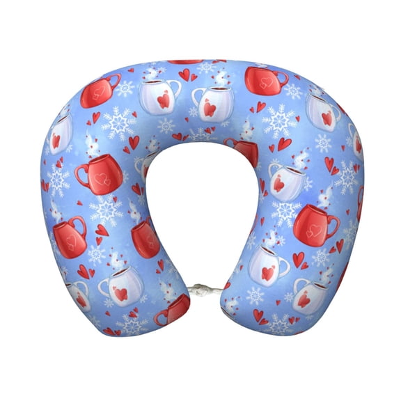Xecao coffee love cup winter Print Memory Foam Cervical Neck Pillow Versatile U-Shaped Pillows for Home,Office,Camping,Travelling,Soft Washable Cover