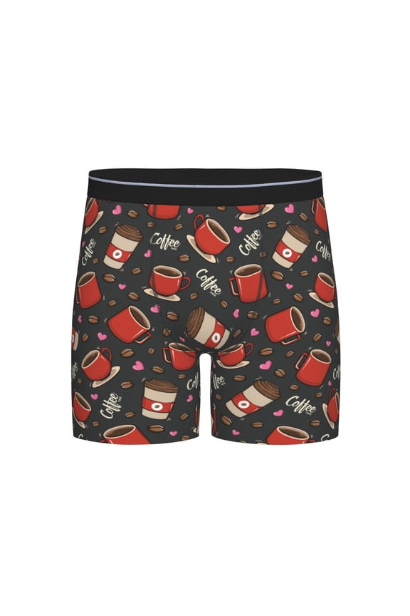 coffee mug cup Print Boxer Briefs for Men's Stretch Moisture-Wicking Underwear, Mid-Rise Classics breathable fabric