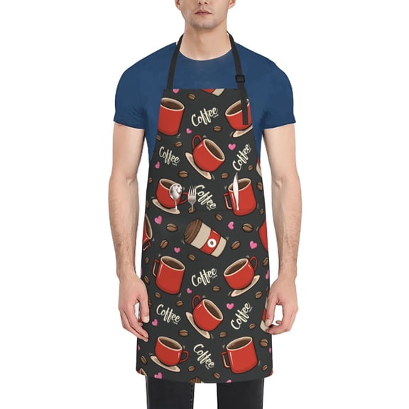 Xecao coffee mug cup Print Kitchen Cooking Aprons, Waterproof Adjustable Bib Aprons with 2 Pockets for Women Men Chef