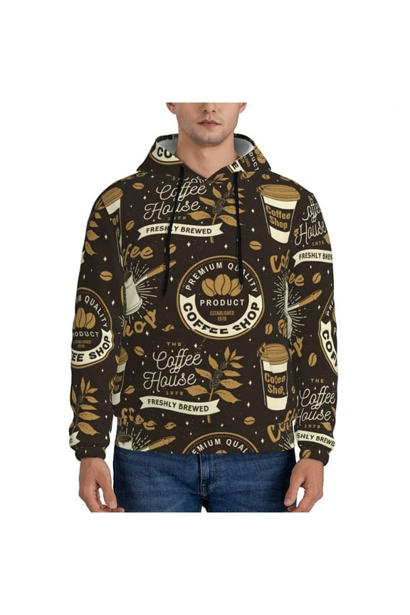 coffee shop house Pattern Men's Adult Pullover Hoodie,Hooded Sweatshirt-4X-Large