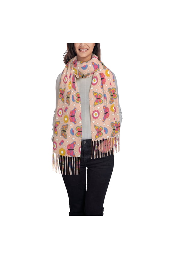 colorful Butterfly Daisy Pattern Womens Winter Scarf Fall Scarf Oversized Large Scarf for Women Warm Shawl Wrap