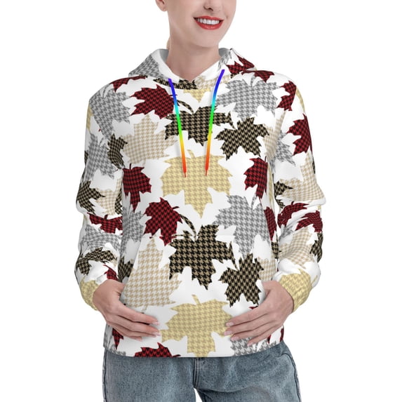 Xecao colorful Maple Pattern Hoodies for Women Sweatshirts Long Sleeve Sweatshirts Pullover Outfits with Pocket-Large