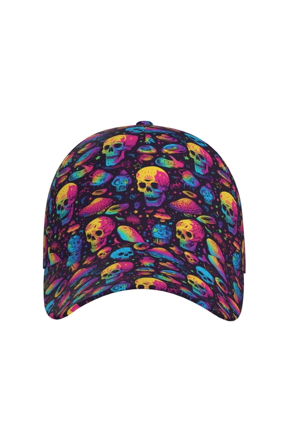 colorful Skull Retro for Baseball Cap: Unisex, crafted from classic polyester twill fabric, featuring a soft unconstructed design