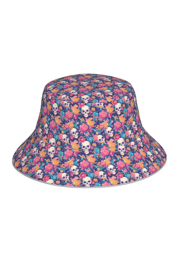 colorful Skull flower daisy Print Men and Women Night Reflective Hat Runner Cap Visor Bucket Hat Boonie Cap