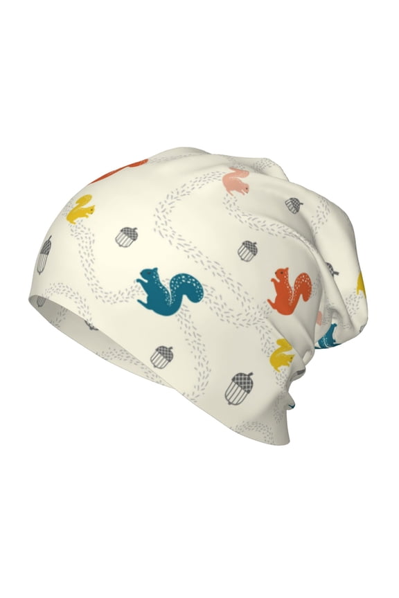 colorful Squirrel Nuts Print Beanie Hat Toddler Girls Boys, Baby Hats Winter Warm Knitted Thermal, Kids Winter Caps