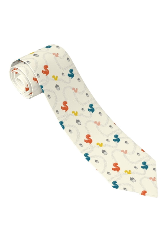 colorful Squirrel Nuts Print Tie For Men Necktie Woven Jacquard Neck Ties,Classic Men's Tie