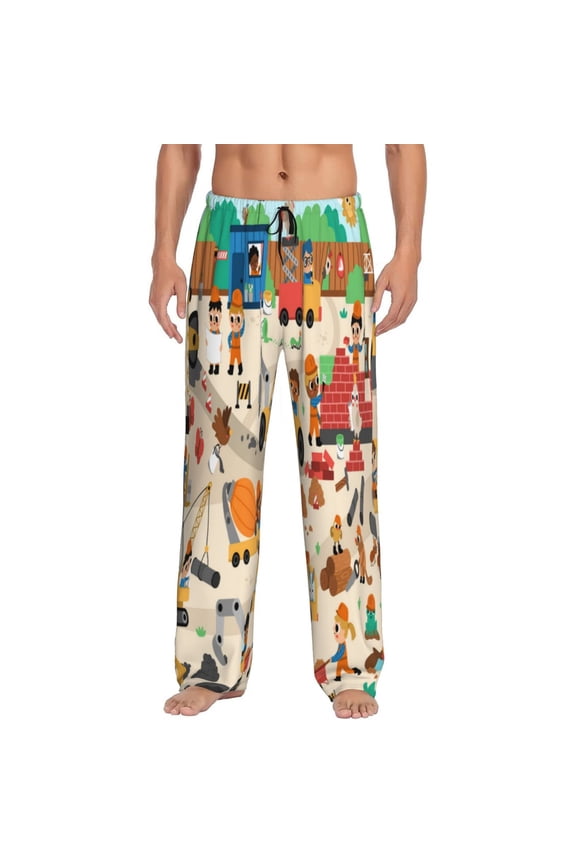 construction road work landscape Men's Straight Lounge Pajama Pants - The Ultimate in Comfortable Sleepwear-Medium