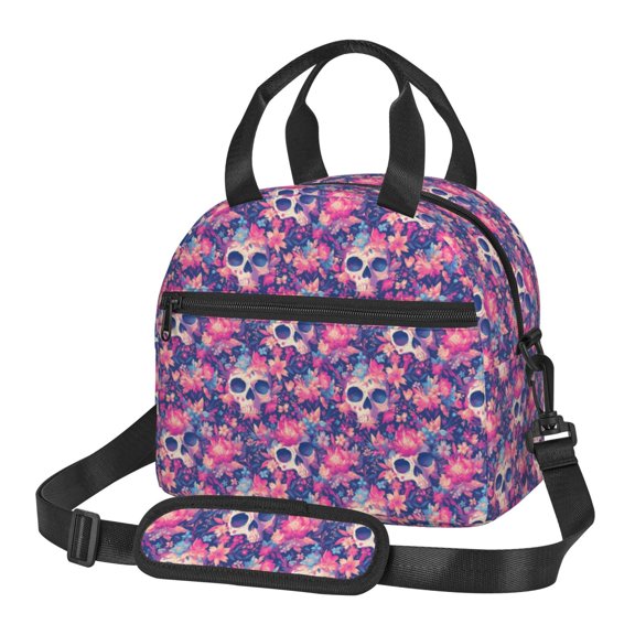 Xecao cool Skull flower colorful Print Insulated Lunch Box, Lunch Cags Lunch Bag Featuring An Adjustable Shoulder Strap